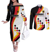 Custom Germany Football Couples Matching Off The Shoulder Long Sleeve Dress and Long Sleeve Button Shirt Auf gehts Deutschland Girls