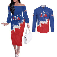 Custom USA Soccer Couples Matching Off The Shoulder Long Sleeve Dress and Long Sleeve Button Shirt Always Possible Todo Es Posible