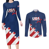Custom USA Soccer Couples Matching Long Sleeve Bodycon Dress and Long Sleeve Button Shirt Play To Win - Wonder Print Shop