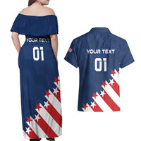 Custom USA Soccer Couples Matching Off Shoulder Maxi Dress and Hawaiian Shirt Play To Win - Wonder Print Shop