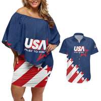 Custom USA Soccer Couples Matching Off Shoulder Short Dress and Hawaiian Shirt Play To Win - Wonder Print Shop