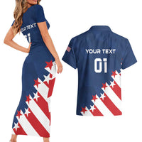 Custom USA Soccer Couples Matching Short Sleeve Bodycon Dress and Hawaiian Shirt Play To Win - Wonder Print Shop
