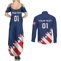 Custom USA Soccer Couples Matching Summer Maxi Dress and Long Sleeve Button Shirt Play To Win - Wonder Print Shop