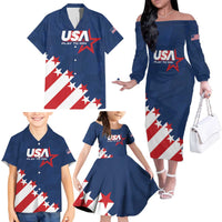Custom USA Soccer Family Matching Off The Shoulder Long Sleeve Dress and Hawaiian Shirt Play To Win - Wonder Print Shop