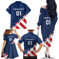 Custom USA Soccer Family Matching Off The Shoulder Long Sleeve Dress and Hawaiian Shirt Play To Win - Wonder Print Shop