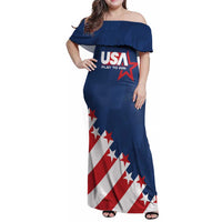 Custom USA Soccer Family Matching Off Shoulder Maxi Dress and Hawaiian Shirt Play To Win - Wonder Print Shop