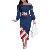 Custom USA Soccer Off The Shoulder Long Sleeve Dress Play To Win - Wonder Print Shop
