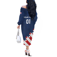 Custom USA Soccer Off The Shoulder Long Sleeve Dress Play To Win - Wonder Print Shop