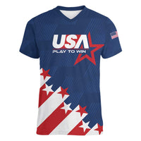 Custom USA Soccer Women V-Neck T-Shirt Play To Win - Wonder Print Shop