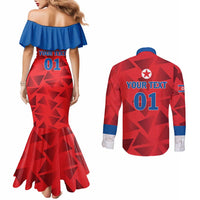 Custom North Korea Football Couples Matching Mermaid Dress and Long Sleeve Button Shirt Go Champion