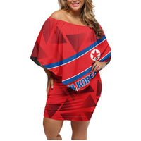 Custom North Korea Football Family Matching Off Shoulder Short Dress and Hawaiian Shirt Go Champion - Wonder Print Shop