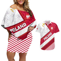 Poland Independence Day Couples Matching Off Shoulder Short Dress and Hawaiian Shirt Polska White Eagle Polish Floral Pattern - Wonder Print Shop