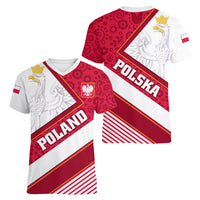 Poland Independence Day Women V Neck T Shirt Polska White Eagle Polish Floral Pattern - Wonder Print Shop