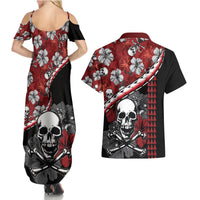 Hawaii Halloween Couples Matching Summer Maxi Dress and Hawaiian Shirt Hibiscus Skull Kakau Pattern - Wonder Print Shop