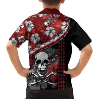 Hawaii Halloween Family Matching Long Sleeve Bodycon Dress and Hawaiian Shirt Hibiscus Skull Kakau Pattern - Wonder Print Shop