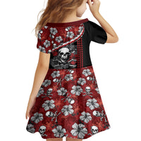 Hawaii Halloween Family Matching Long Sleeve Bodycon Dress and Hawaiian Shirt Hibiscus Skull Kakau Pattern - Wonder Print Shop