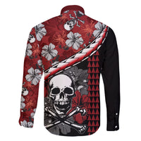 Hawaii Halloween Family Matching Puletasi Dress and Hawaiian Shirt Hibiscus Skull Kakau Pattern - Wonder Print Shop