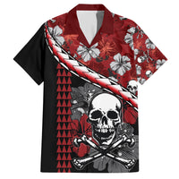 Hawaii Halloween Family Matching Short Sleeve Bodycon Dress and Hawaiian Shirt Hibiscus Skull Kakau Pattern - Wonder Print Shop