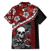 Hawaii Halloween Family Matching Short Sleeve Bodycon Dress and Hawaiian Shirt Hibiscus Skull Kakau Pattern - Wonder Print Shop