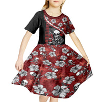 Hawaii Halloween Kid Short Sleeve Dress Hibiscus Skull Kakau Pattern - Wonder Print Shop