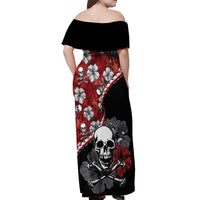 Hawaii Halloween Off Shoulder Maxi Dress Hibiscus Skull Kakau Pattern - Wonder Print Shop