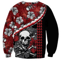 Hawaii Halloween Sweatshirt Hibiscus Skull Kakau Pattern - Wonder Print Shop
