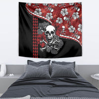 Hawaii Halloween Tapestry Hibiscus Skull Kakau Pattern - Wonder Print Shop