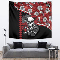 Hawaii Halloween Tapestry Hibiscus Skull Kakau Pattern - Wonder Print Shop