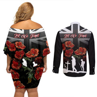 Remembrance Day Couples Matching Off Shoulder Short Dress and Long Sleeve Button Shirts Lest We Forget Poppy Flower - Wonder Print Shop