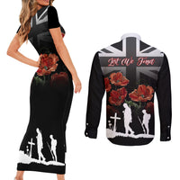 Remembrance Day Couples Matching Short Sleeve Bodycon Dress and Long Sleeve Button Shirts Lest We Forget Poppy Flower - Wonder Print Shop