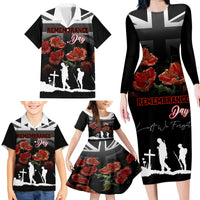 Remembrance Day Family Matching Long Sleeve Bodycon Dress and Hawaiian Shirt Lest We Forget Poppy Flower - Wonder Print Shop