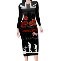 Remembrance Day Long Sleeve Bodycon Dress Lest We Forget Poppy Flower - Wonder Print Shop