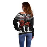 Remembrance Day Off Shoulder Sweater Lest We Forget Poppy Flower - Wonder Print Shop