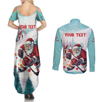 Personalized Canada Santa Playing Hockey Couples Matching Summer Maxi Dress and Long Sleeve Button Shirt - Wonder Print Shop
