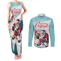 Personalized Canada Santa Playing Hockey Couples Matching Tank Maxi Dress and Long Sleeve Button Shirt - Wonder Print Shop