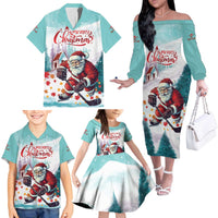 Personalized Canada Santa Playing Hockey Family Matching Off The Shoulder Long Sleeve Dress and Hawaiian Shirt - Wonder Print Shop