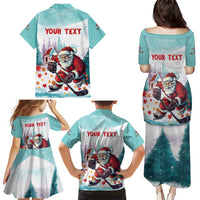 Personalized Canada Santa Playing Hockey Family Matching Puletasi and Hawaiian Shirt - Wonder Print Shop