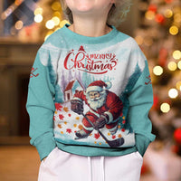 Canada Santa Playing Hockey Kid Ugly Christmas Sweater - Wonder Print Shop