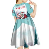 Personalized Canada Santa Playing Hockey Kid Short Sleeve Dress - Wonder Print Shop