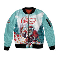 Personalized Canada Santa Playing Hockey Sleeve Zip Bomber Jacket - Wonder Print Shop