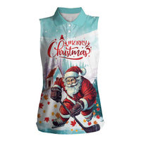 Personalized Canada Santa Playing Hockey Women Sleeveless Polo Shirt - Wonder Print Shop