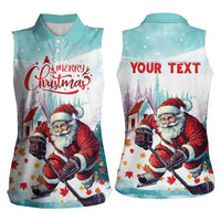 Personalized Canada Santa Playing Hockey Women Sleeveless Polo Shirt - Wonder Print Shop