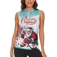 Personalized Canada Santa Playing Hockey Women Sleeveless Polo Shirt - Wonder Print Shop