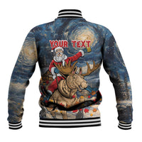 Personalized Merry Christmoose Baseball Jacket Santa Claus Riding Moose Starry Night - Wonder Print Shop