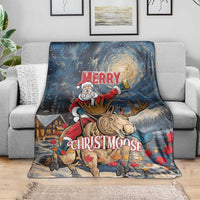 Merry Christmoose Blanket Santa Claus Riding Moose Starry Night