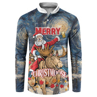 Personalized Merry Christmoose Button Sweatshirt Santa Claus Riding Moose Starry Night - Wonder Print Shop