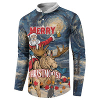 Personalized Merry Christmoose Button Sweatshirt Santa Claus Riding Moose Starry Night - Wonder Print Shop