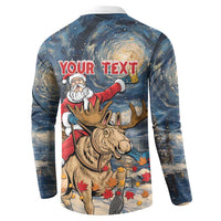 Personalized Merry Christmoose Button Sweatshirt Santa Claus Riding Moose Starry Night - Wonder Print Shop
