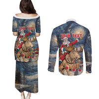 Personalized Merry Christmoose Couples Matching Puletasi and Long Sleeve Button Shirt Santa Claus Riding Moose Starry Night - Wonder Print Shop