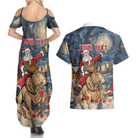 Personalized Merry Christmoose Couples Matching Summer Maxi Dress and Hawaiian Shirt Santa Claus Riding Moose Starry Night - Wonder Print Shop